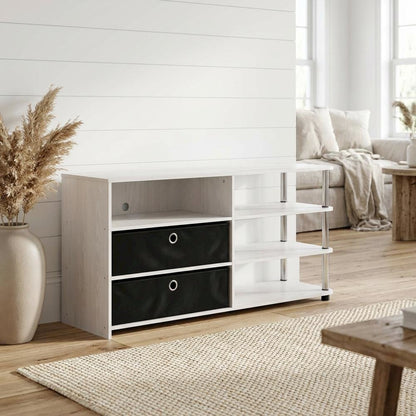 Wooden TV stand for up to 55 inches with storage bins, White Oak finish
