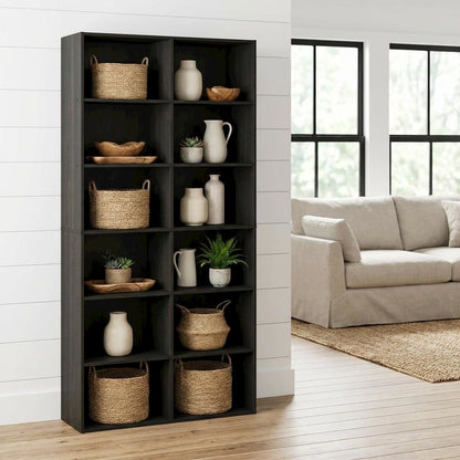 Wooden bookcase with open shelving for contemporary decor storage