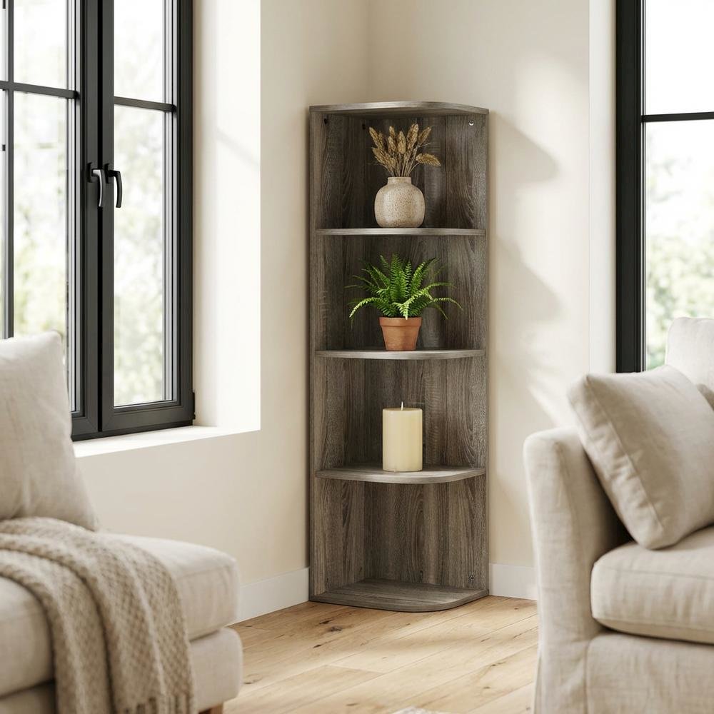 Corner Storage Bookcase with French Oak Finish for Living Spaces