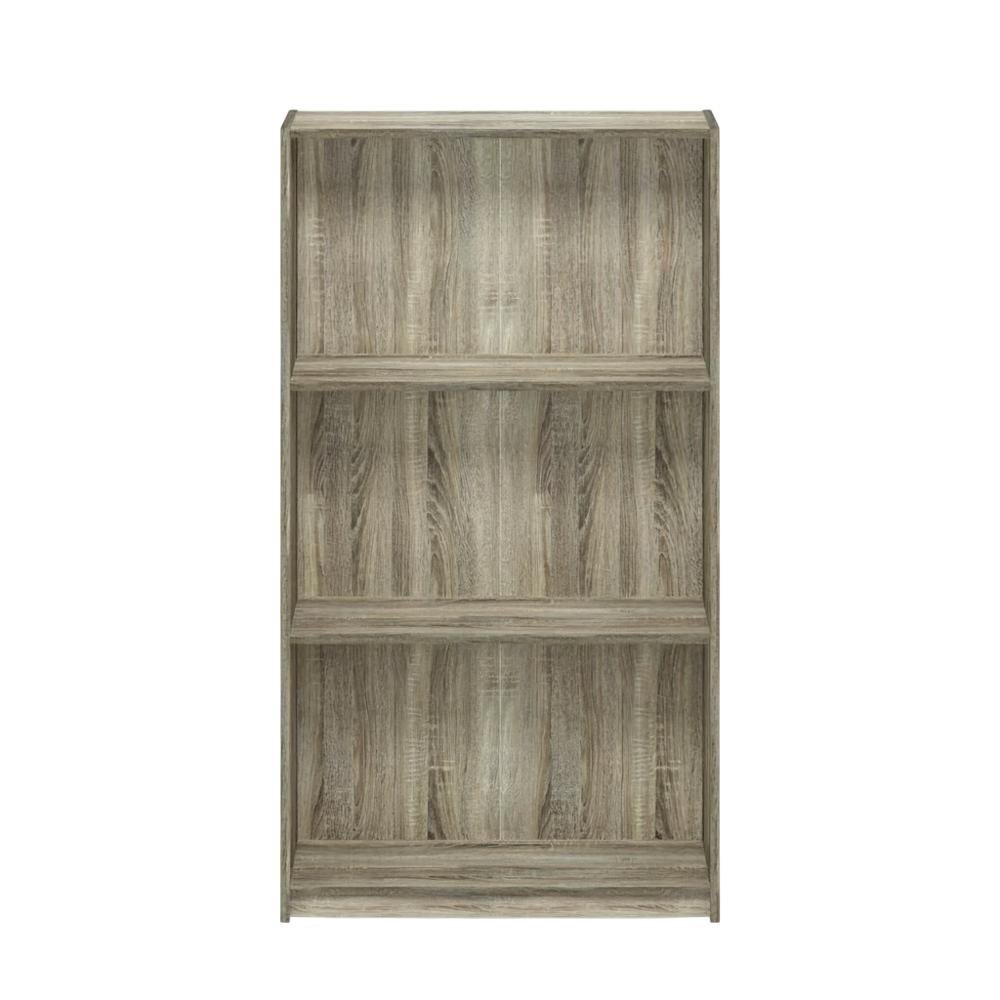 3-Tier Bookcase with Sonoma Oak Finish, Durable Wood Shelves for Home Storage