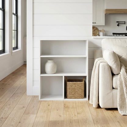 White 3-Tier Display Bookcase with Wooden Shelves for Modern Home Storage