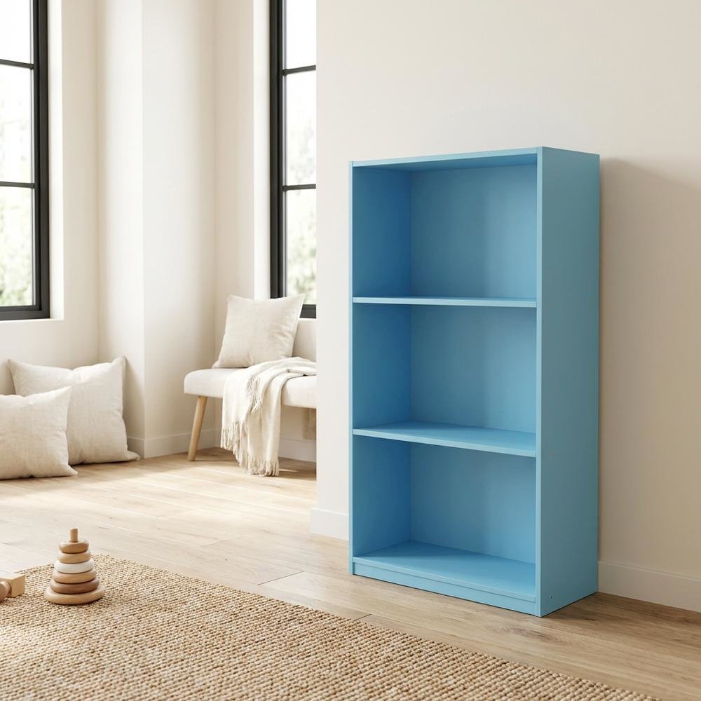 Light Blue 3-Tier Bookcase with Wooden Shelves for Organized Storage