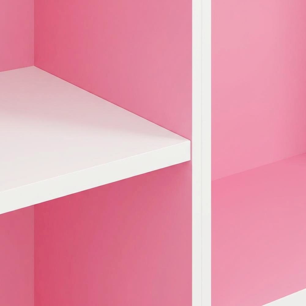 White and Pink Reversible Open Shelf Bookcase with Sturdy Wood Construction