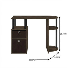Columbia Walnut and Black Study Desk with Drawer Bins for Home Office