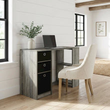 Modern computer desk in French Oak Grey - spacious workspace, sturdy build