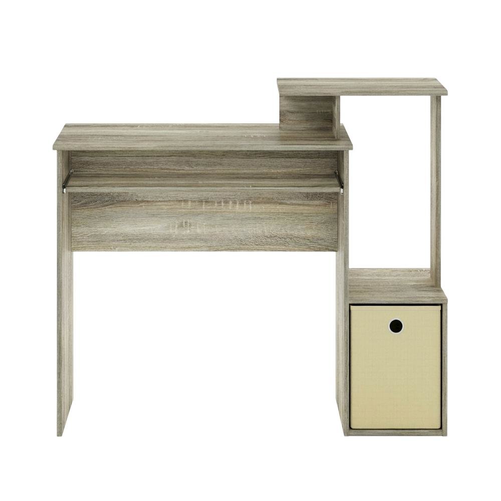 Sonoma Oak and Ivory Office Desk with Storage Bin, Compact Computer Workstation