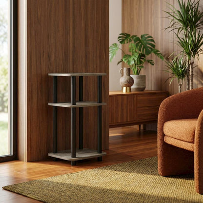French Oak and Black 3-Tier Curved End Table for Living Room
