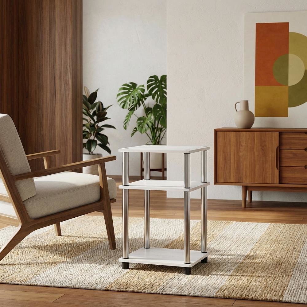 White Oak and Chrome 3-Tier End Table 2-Pack with Modern Design