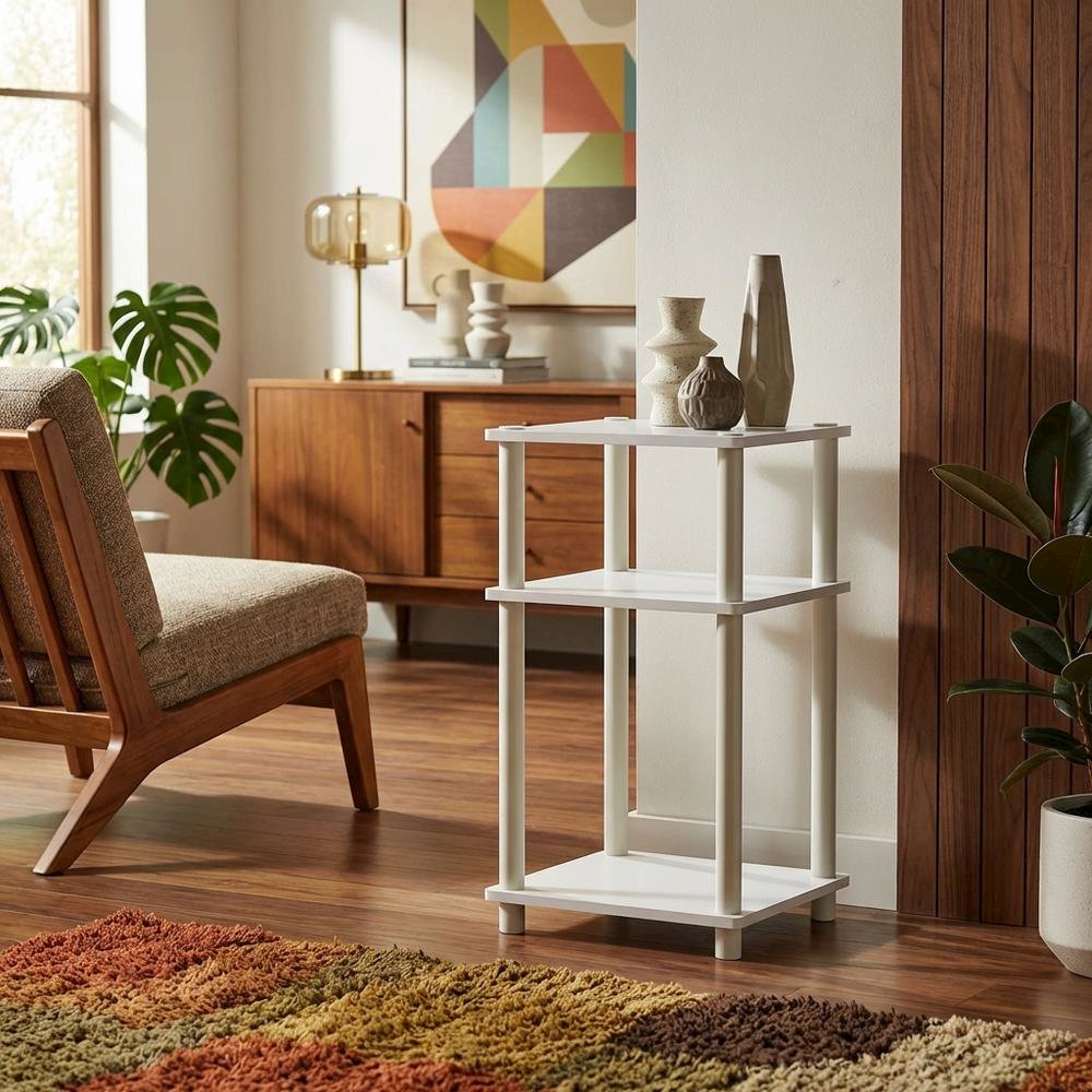 White 3-Tier End Table with Nightstand Design and Modern Storage