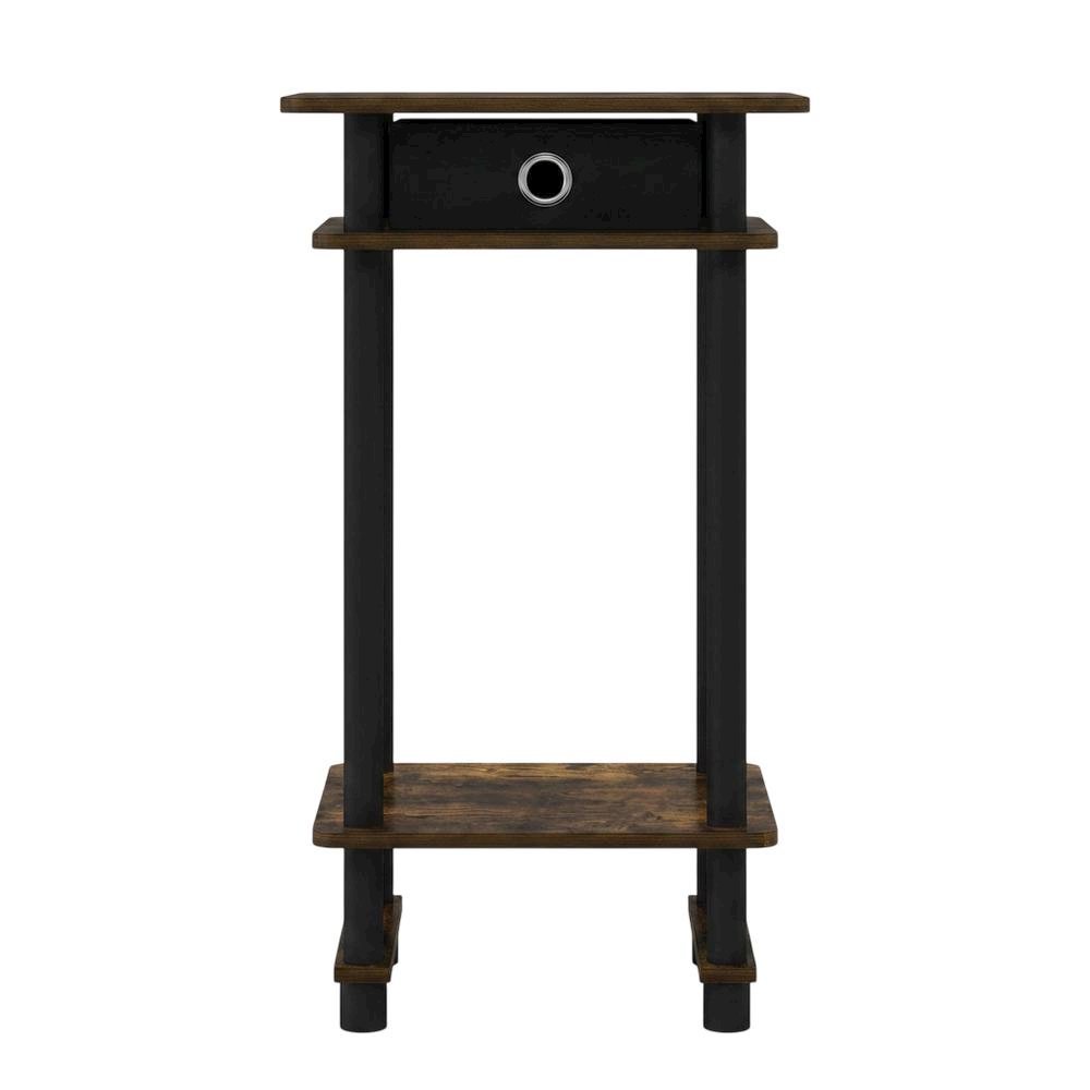 Amber Pine and Black Tall End Table with Storage Bin for Living Room