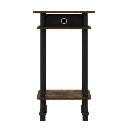 Amber Pine and Black Tall End Table with Storage Bin for Living Room