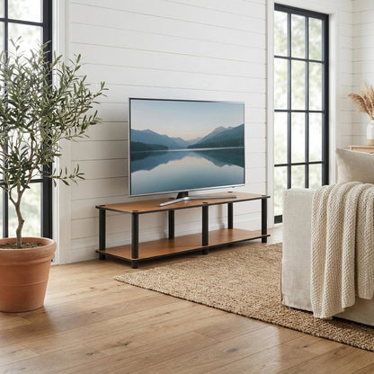 Light Cherry and Black TV Stand with Composite Wood and PVC Tubes