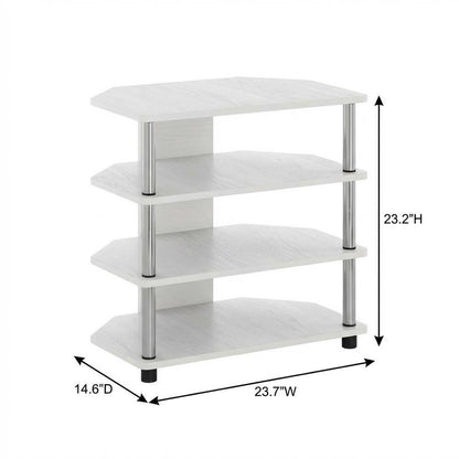 Wooden TV stand, modern white oak, chrome accents, living room furniture