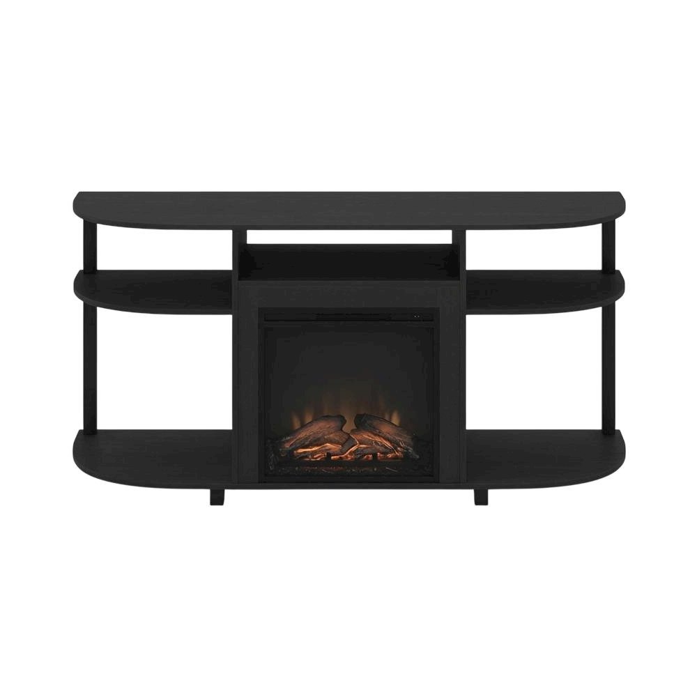 Brown Fireplace TV Stand with Rubberwood and Walnut Veneers for 55 Inch TVs