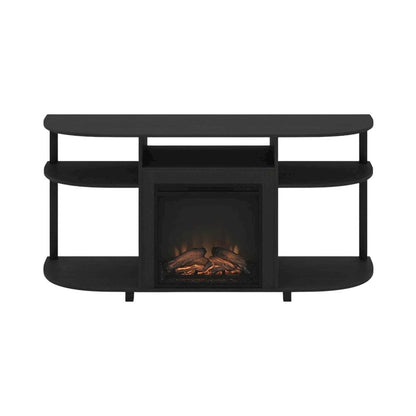 Brown Fireplace TV Stand with Rubberwood and Walnut Veneers for 55 Inch TVs