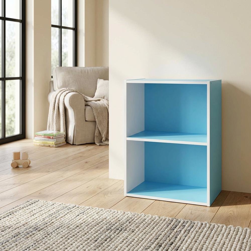 Light Blue 2-Tier Open Shelf Bookcase with Wooden Construction