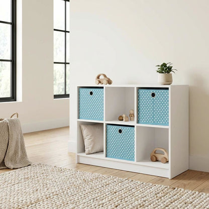 White 3x2 Bookcase with Storage Bins and Open Shelving