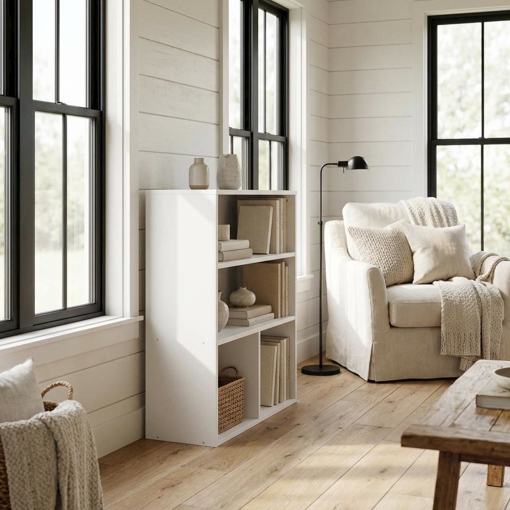 White 3-Tier Display Bookcase with Wooden Shelves for Modern Home Storage