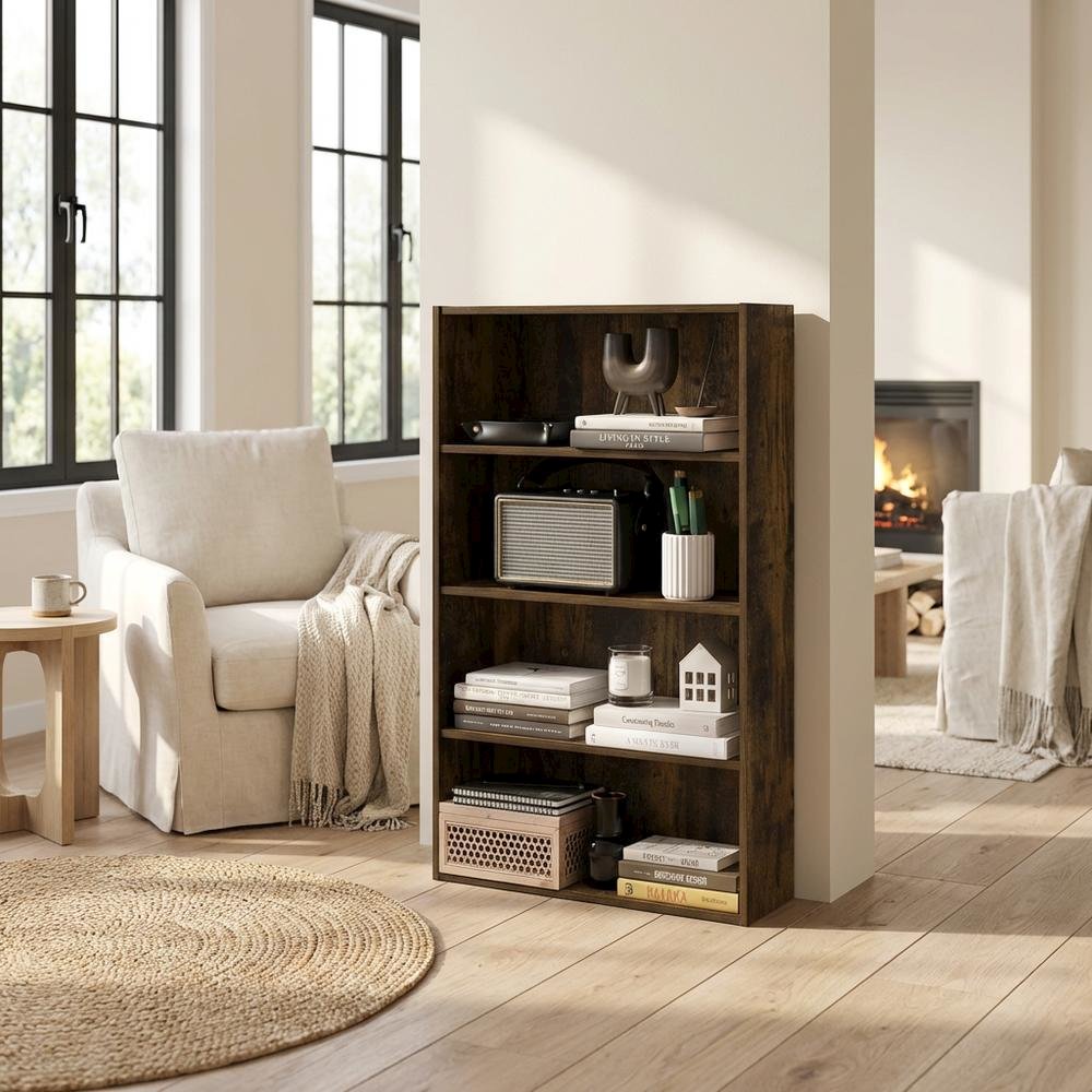 Wooden Bookcase with Sturdy Construction and Space-Saving Design