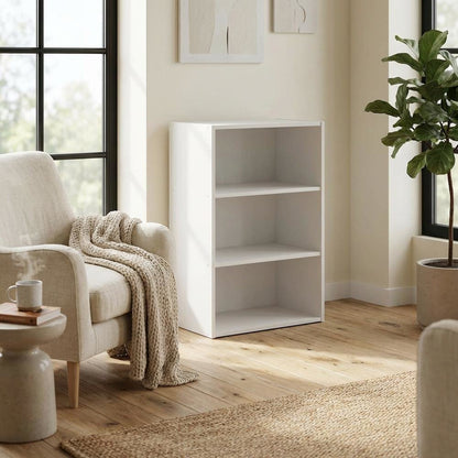 Modern Wood Bookcase with Adjustable Shelves for Living Room Storage