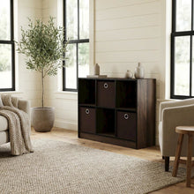 Wooden 3x2 Bookcase with Storage Bins in Walnut Finish for Organized Living