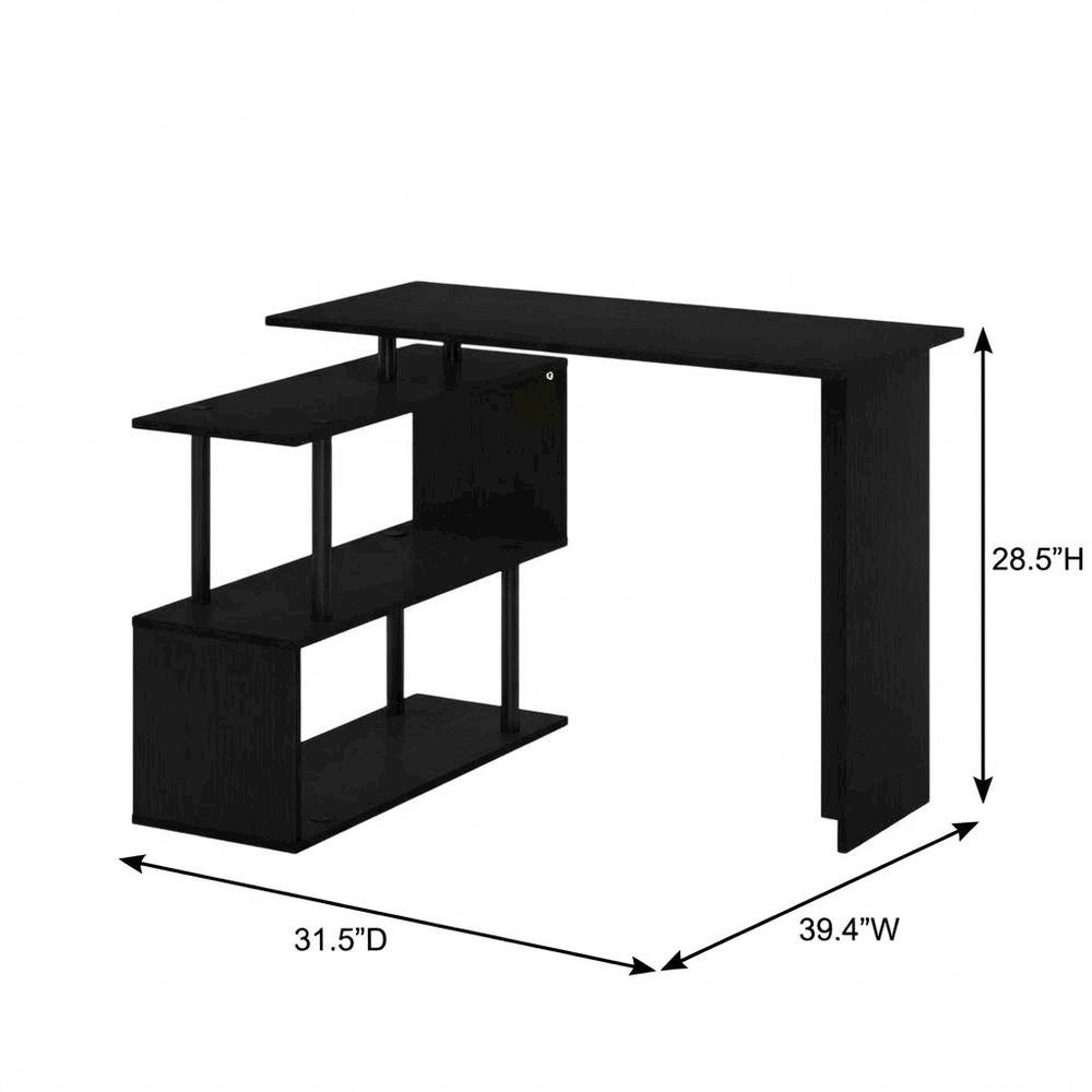 L-Shape Computer Desk with 3-Tier Shelves - Americano/Black Modern Design