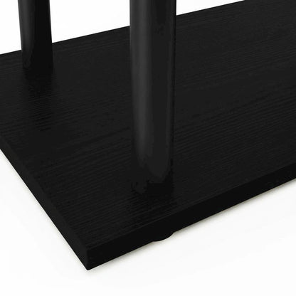 L-Shaped Computer Desk with 5-Tier Shelves, Amber Finish, Space-Saving Workspace