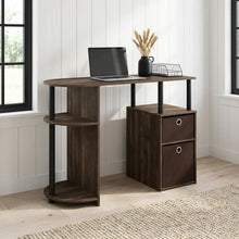 Columbia Walnut and Black Study Desk with Drawer Bins for Home Office