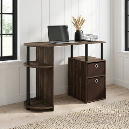 Columbia Walnut and Black Study Desk with Drawer Bins for Home Office