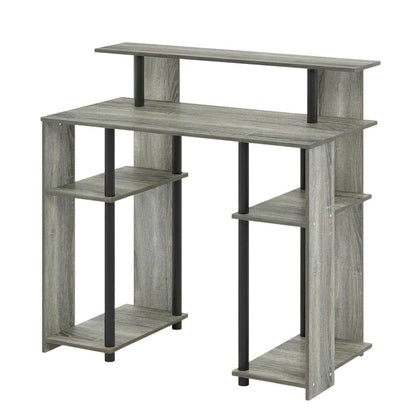 French Oak Grey/Black Computer Writing Desk with Modern Design, Sturdy
