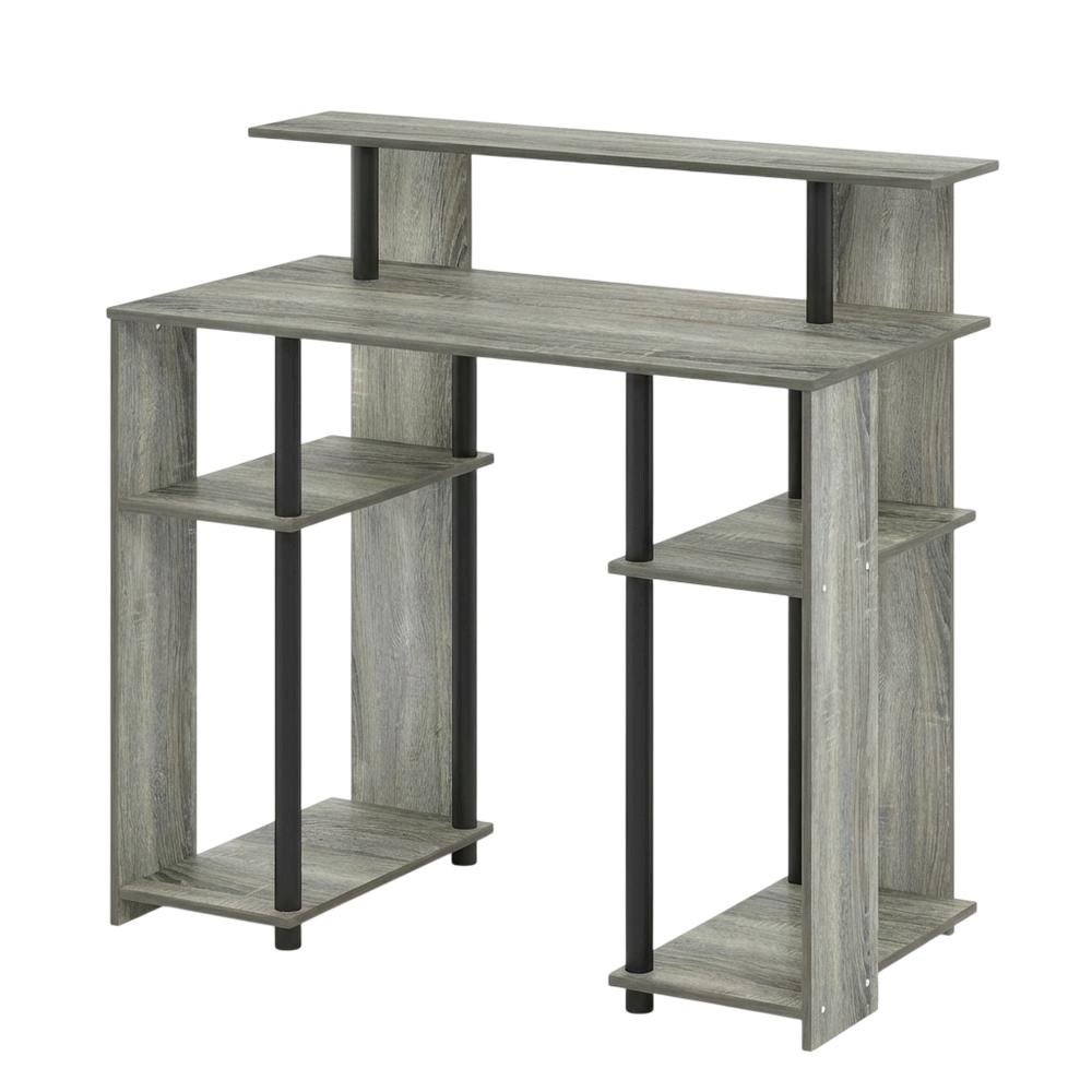 French Oak Grey/Black Computer Writing Desk with Modern Design, Sturdy