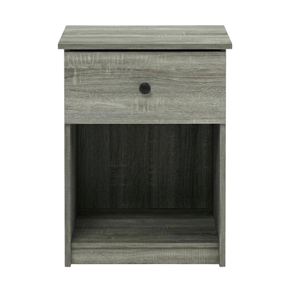 Nightstand with Grey Finish and Wood Construction for Bedroom Storage