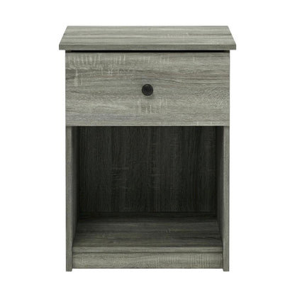 Nightstand with Grey Finish and Wood Construction for Bedroom Storage
