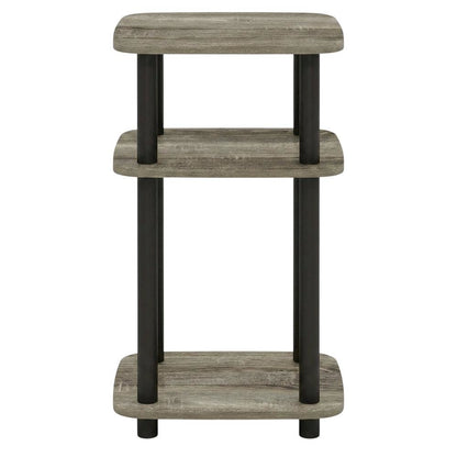 French Oak and Black 3-Tier Curved End Table for Living Room
