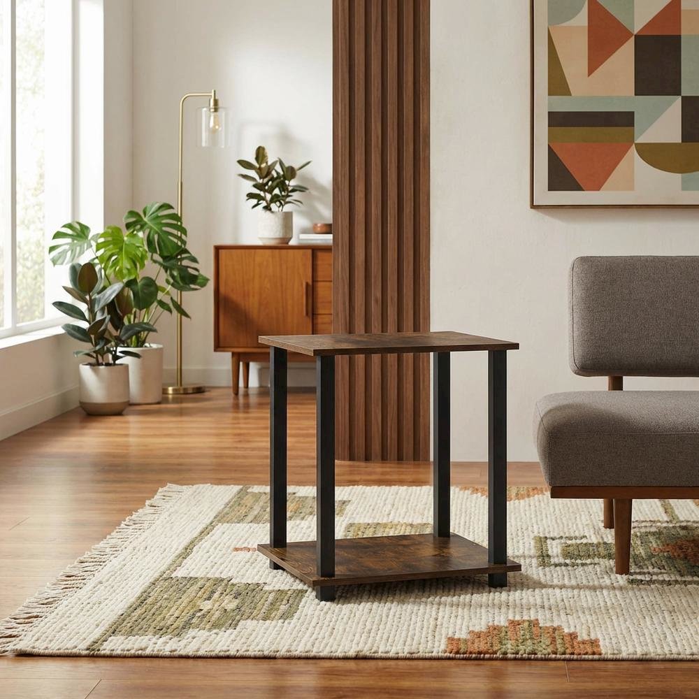 Amber Pine and Black Finish End Table Set with Modern Design
