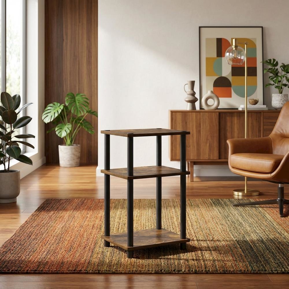 Amber Pine and Black 3-Tier End Table with Modern Design