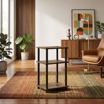 Amber Pine and Black 3-Tier End Table with Modern Design