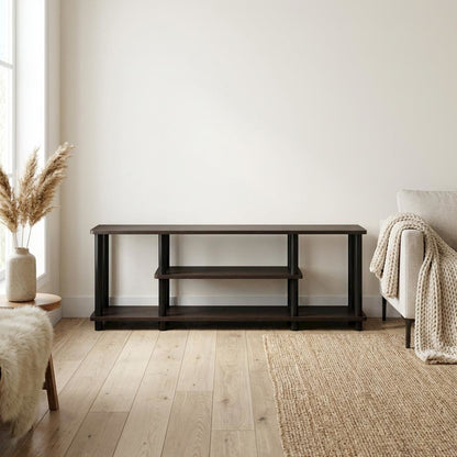 Walnut TV Stand with 3-Tier Open Storage and Modern Design