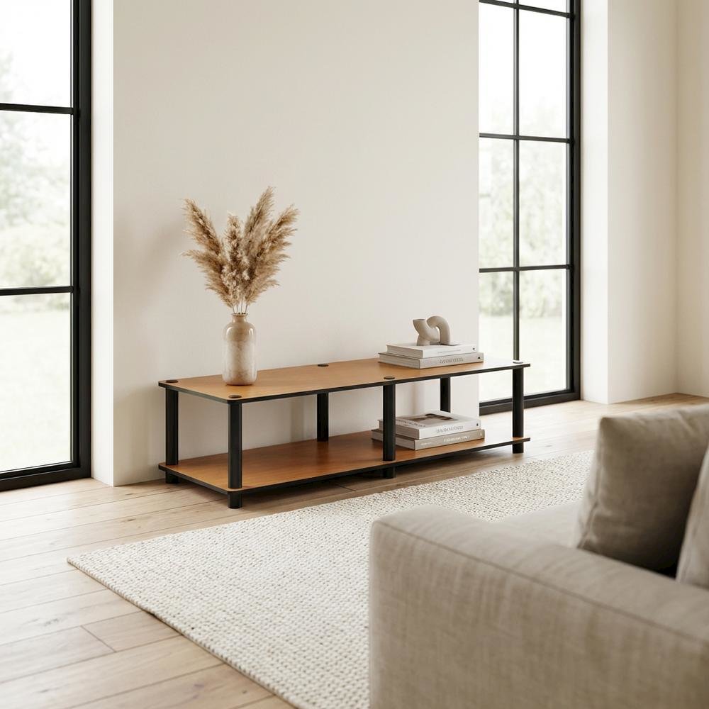 Light Cherry and Black TV Stand with Composite Wood and PVC Tubes