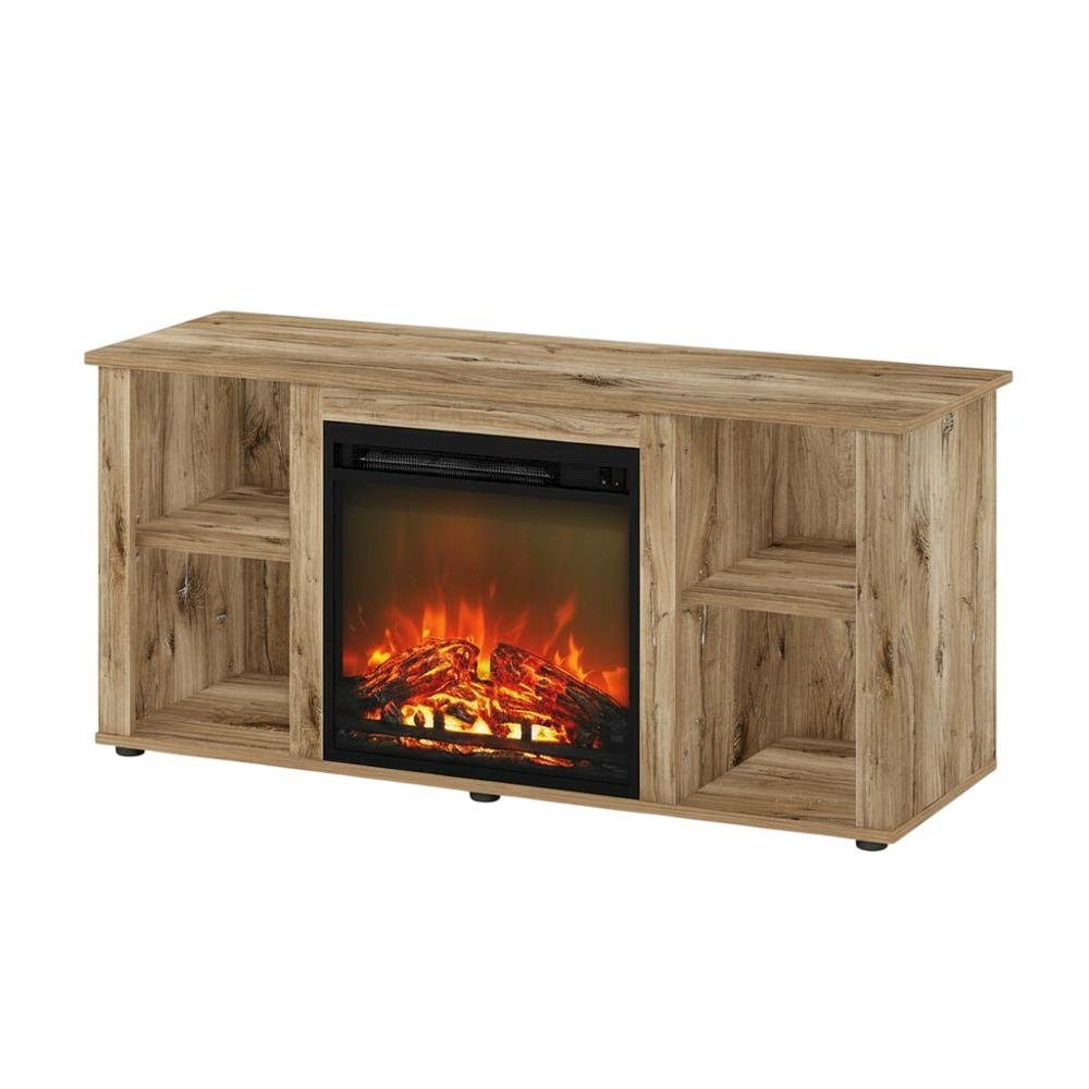 Wood Entertainment Center with Fireplace in Brown finish for Living Room