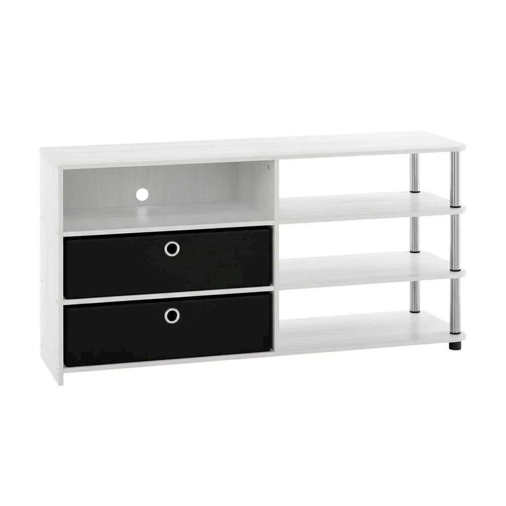 Wooden TV stand for up to 55 inches with storage bins, White Oak finish