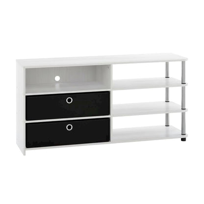 Wooden TV stand for up to 55 inches with storage bins, White Oak finish