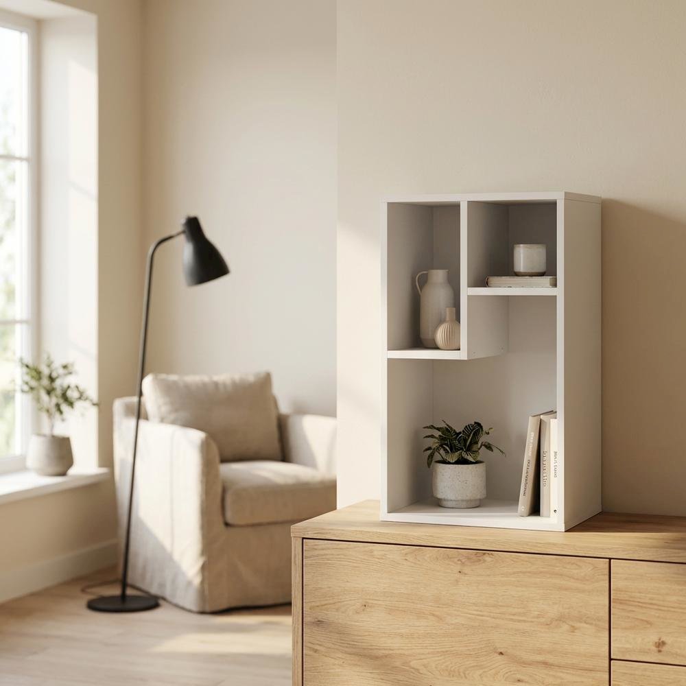 Wood Bookcase with Adjustable Shelves and Modern Design for Living Room