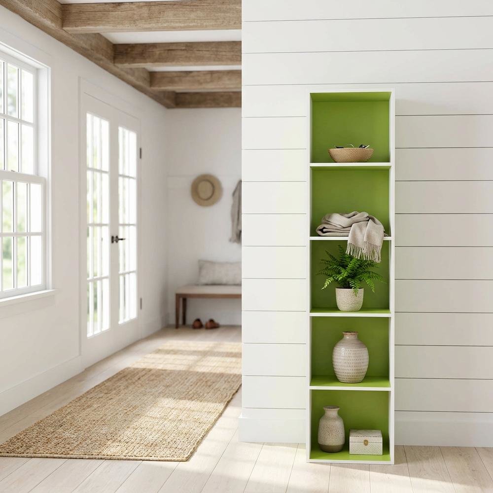 Green 5-Tier Open Shelf Bookcase with Wooden Construction