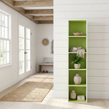 Green 5-Tier Open Shelf Bookcase with Wooden Construction