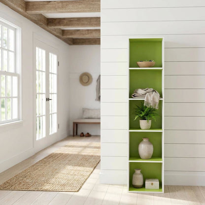 Green 5-Tier Open Shelf Bookcase with Wooden Construction