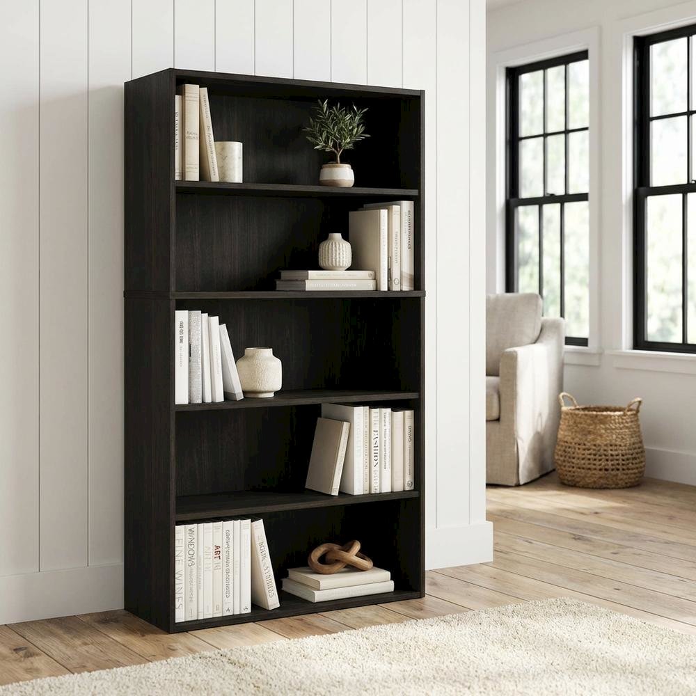 Espresso 5-Tier Open Shelf Bookcase with Sturdy Wood Construction
