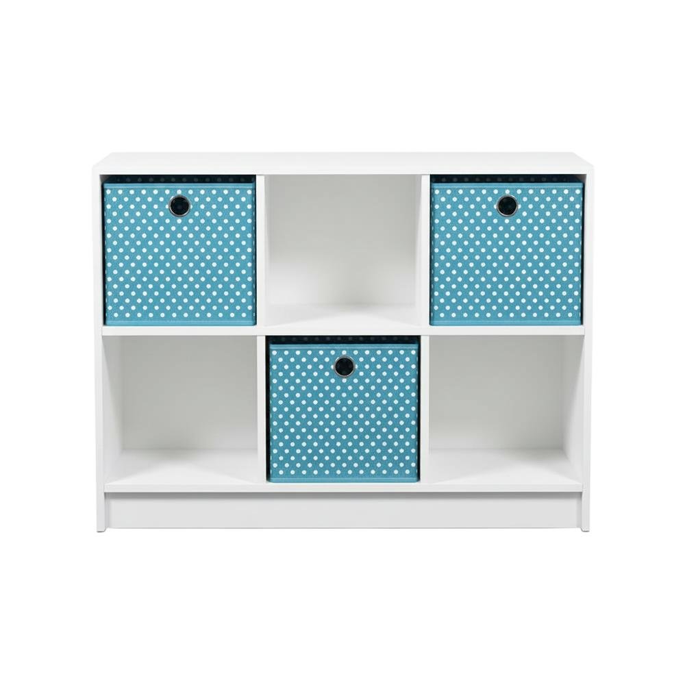 White 3x2 Bookcase with Storage Bins and Open Shelving