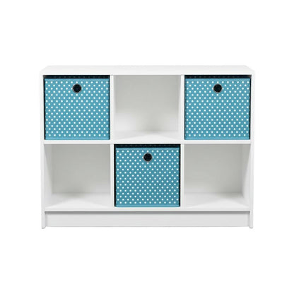 White 3x2 Bookcase with Storage Bins and Open Shelving