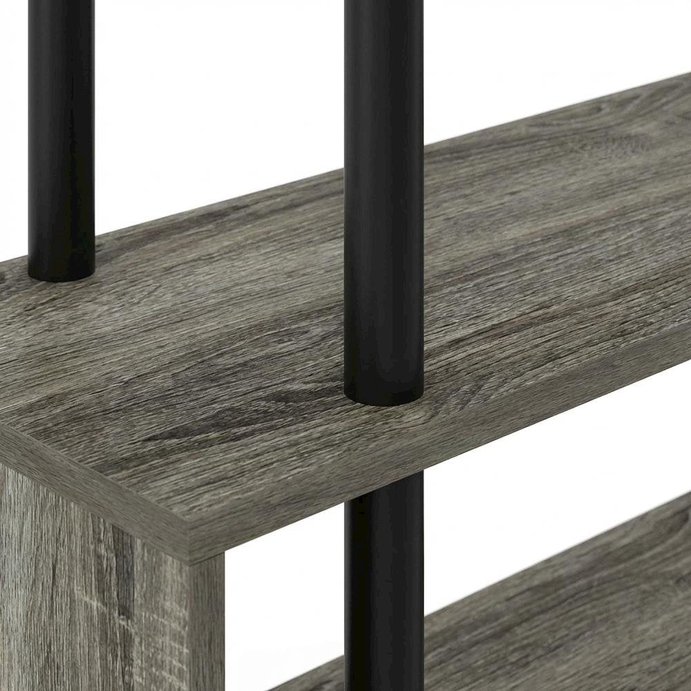 L-Shaped Computer Desk - 5-Tiers, French Oak, Black finish, sturdy workspace